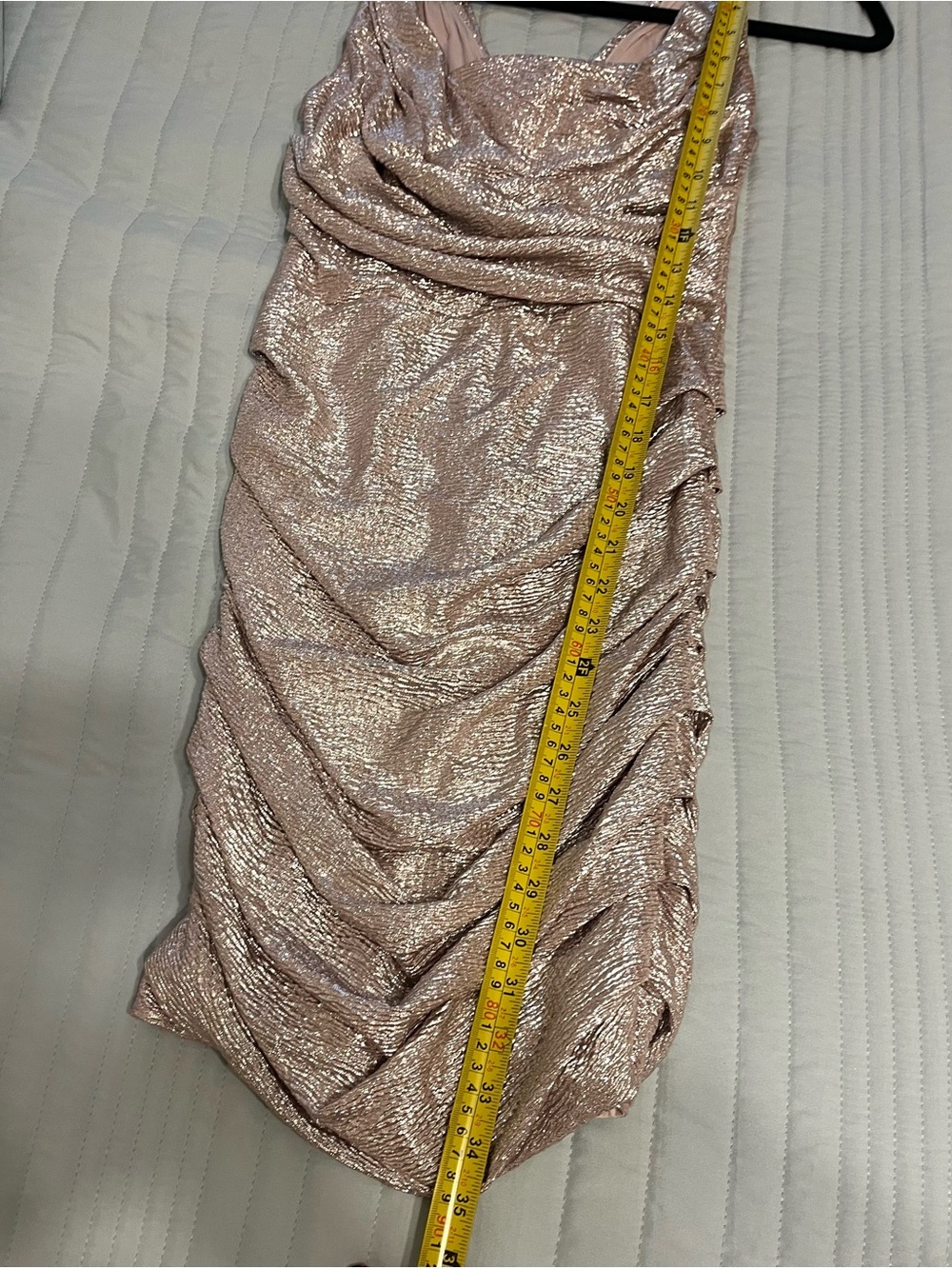 Express Metallic Rose Gold Ruched Tank Dress-4 - Picture 4 of 6